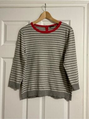 Talbots Silk Blend Striped Sweater with Fuscia Trim